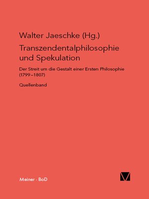 cover image of Transzendentalphilosophie und Spekulation